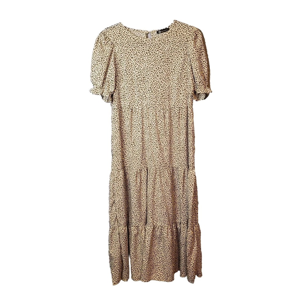 Pretty Garden Sm Cheetah Print Dress Ruffle Puff Sleeve High‎ Waist Lagenlook